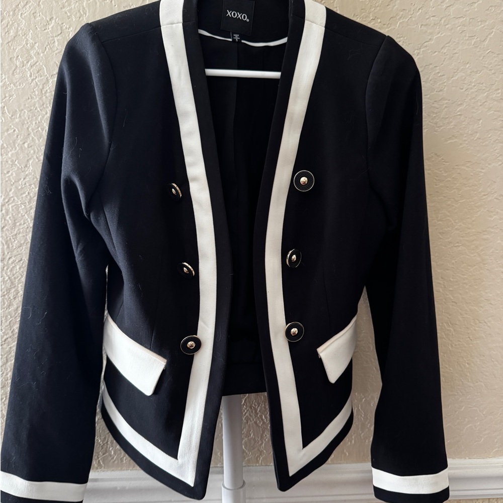 XOXO Women's Black Blazer with White Trim